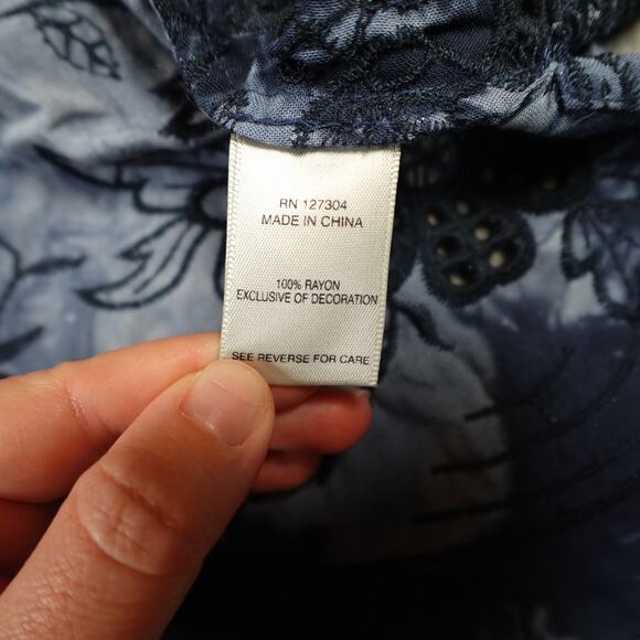 John Mark Top Womens 2X Button Front Artsy Tie Dye Embroidered Lace Navy Blue - Picture 3 of 9
